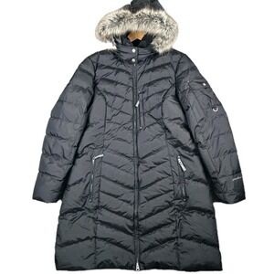 Eddie Bauer Jacket Womens 2XL Black Sun Valley Parka Fur Trim Down Fill Coat